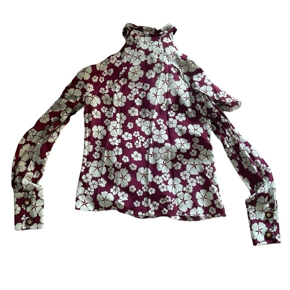 NWT Alexis Silk Tie Neck Cold Shoulder Floral Pink Berry Blouse Size XS - Picture 3 of 10